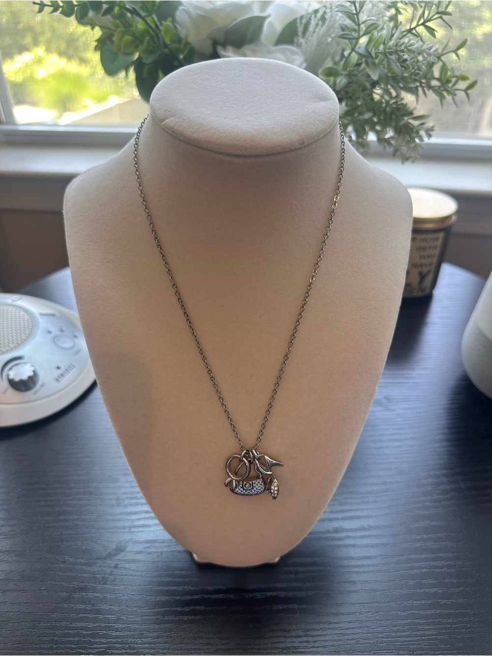 Retired Lia Sophia Silver Charm Necklace with Purse, Ring & Shoe Charms